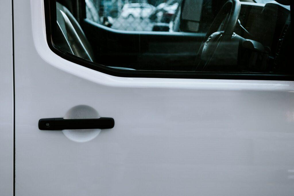 close-up image of van door handle